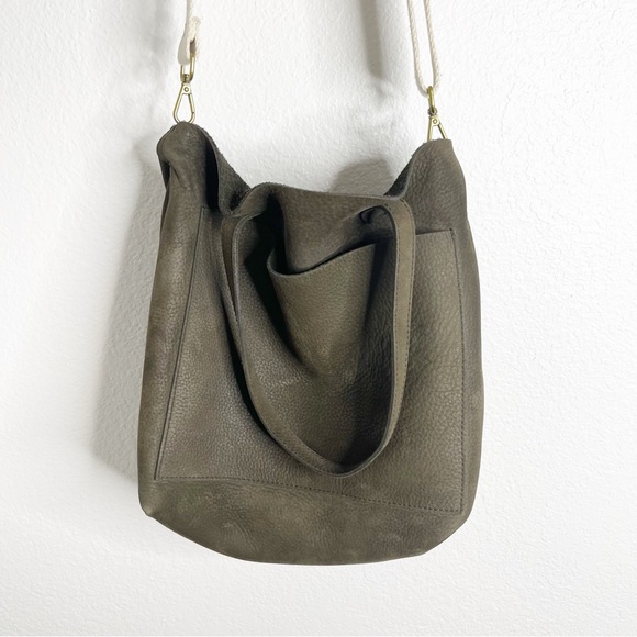 Madewell Transport Tote in Nubuck Leather Green Suede Crossbody Bag - Picture 2 of 7